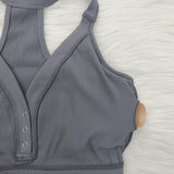 Halter Neck Deep V Knitted Breathable Bra With Front Buttons