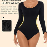 Seamless Crew Neck Long Sleeve Corset Bodysuit Tops Stretch Triangle Jumpsuit
