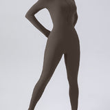 Zip Up Long Sleeve Fleece Skinny Jumpsuit Winter Thermal One-piece Fitness Bodysuit