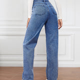 Women's High Waist Zipper Fly Straight Leg Jeans