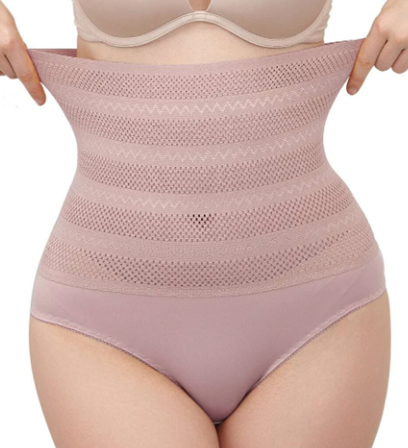 Women's High Waisted Chevron Print Shapewear Panty Tummy Control Mesh Briefs