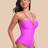 Sexy Strappy Triangle V-shaped Halter Neck One-piece Body Shaping Swimsuit