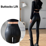 Plush Faux Crocodile Leggings Tight Stretch Leather Pants