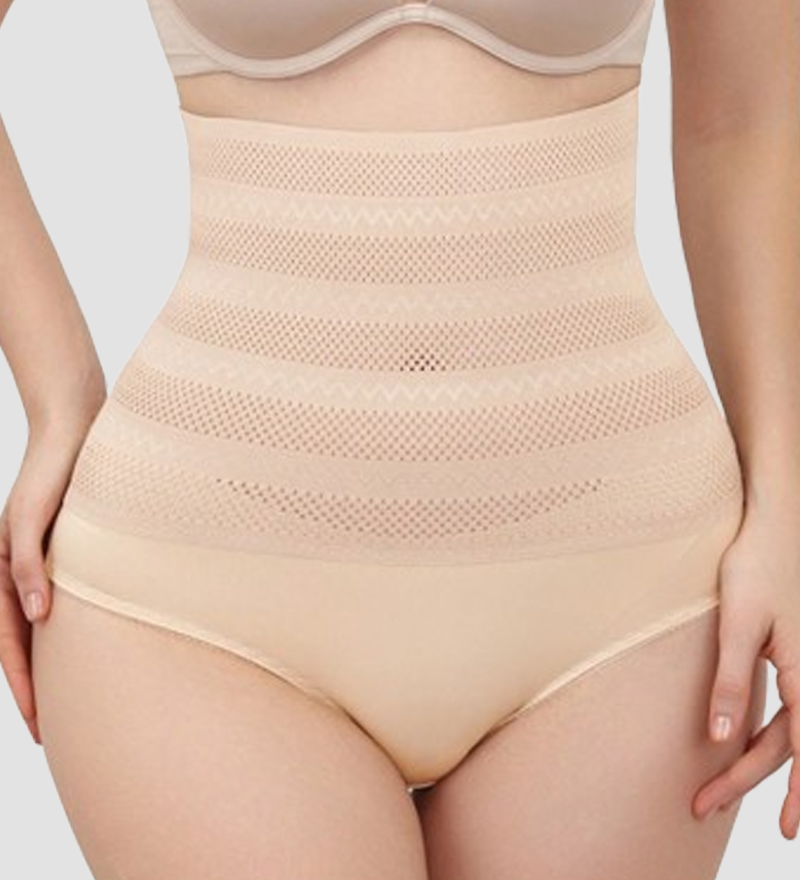 Women's High Waisted Chevron Print Shapewear Panty Tummy Control Mesh Briefs