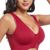 Women's Plus Size Front Buckle Solid Hollow Breathable Wireless Sports Bra