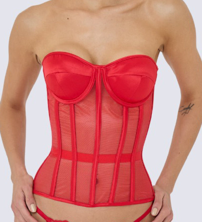 Women's Sexy Mesh Overbust Corset Tops Vintage See Through Slim Bustiers