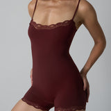 Lace Trim Sculpting shapewear Bodysuit with Adjustable Spaghetti Straps