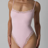 Spaghetti Strap Triangle Shapewear Bodysuit with Lace Trim