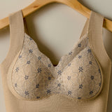 Wire Free Seamless Thin Breathable Bra with Delicate Floral Lace