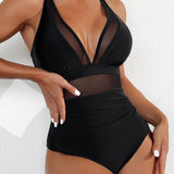 Sexy Deep V Mesh Backless One Piece Shapewear Swimsuit
