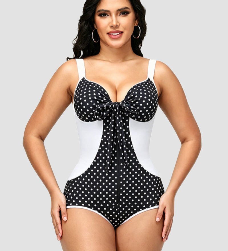 Sorelyne® Shaping V Neck Swimsuit with Zipper and Bow