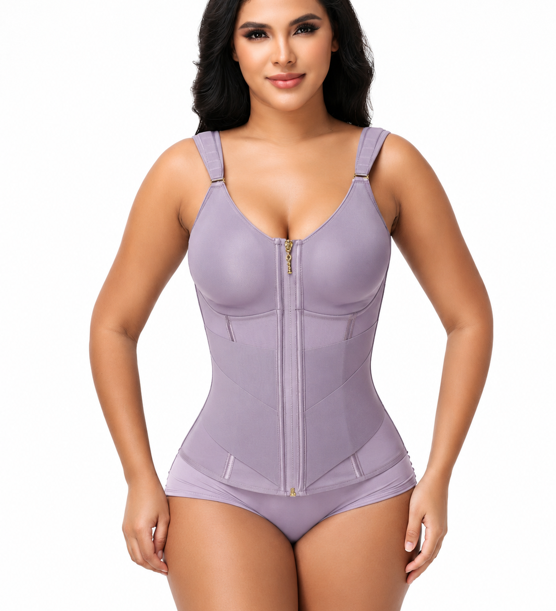 Double Compression Wide Adjustable Strap Waist Trainer Zipper Shaping Vest