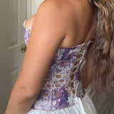 Sexy Mesh Cut Out Lace Double Layer Tummy Control Corset with Back Tie