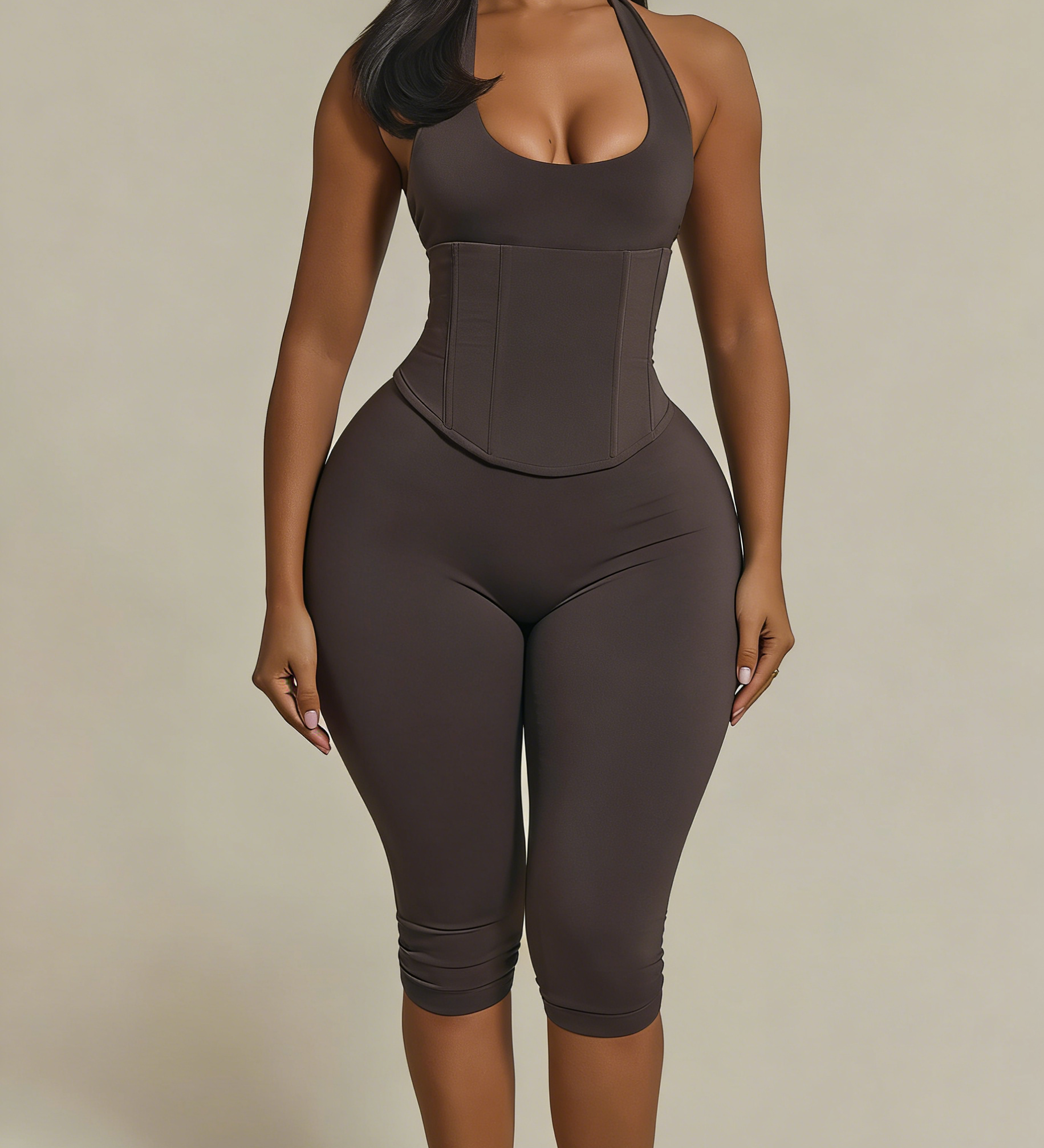 Hourglass Figure The Corset Body Shaper Waist Cincher Capri Jumpsuit Two-Piece Set