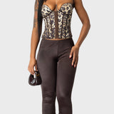 Leopard Print Adjustable Strap Front Hook Waist Cincher Corset