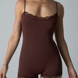 Lace Trim Sculpting shapewear Bodysuit with Adjustable Spaghetti Straps