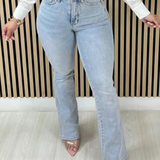 Stylish Washed High Rise Tummy Control Flared Jeans