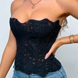 Sexy Mesh Cut Out Lace Double Layer Tummy Control Corset with Back Tie
