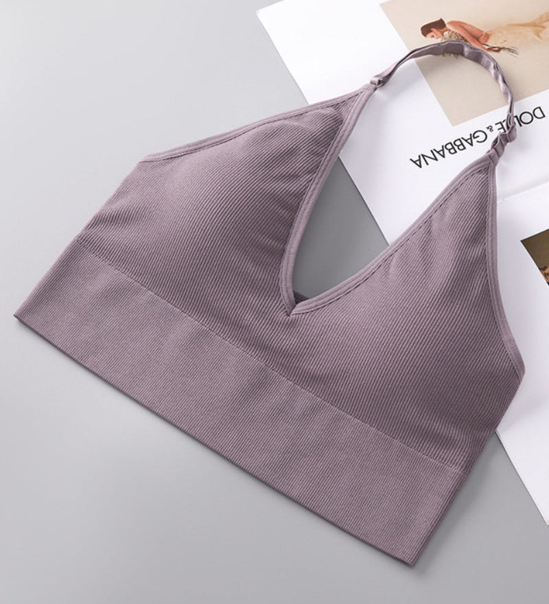 Deep V Sexy Halter Neck Backless Triangle Cup Wireless Bra