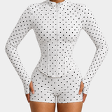 Polka Dot Long Sleeve Workout Zip Corset Yoga Jacket