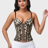 Leopard Print Adjustable Strap Front Hook Waist Cincher Corset