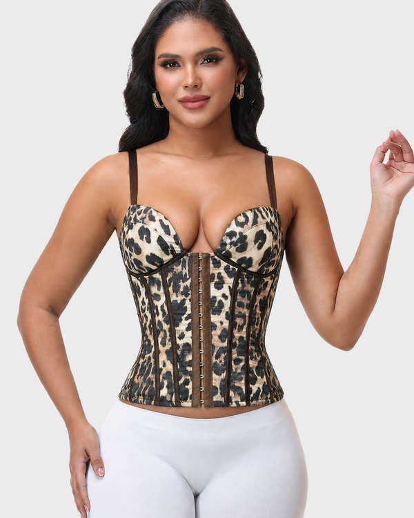 Leopard Print Adjustable Strap Front Hook Waist Cincher Corset