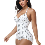 Polka Dot Halter Lace Up Back Zipper Bodysuit