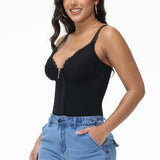 Sorelyne® Deep V Lace Corset Top Trimmed Waist Trainer with Front Zipper