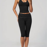 Two Piece Workout Set Halter Cami Crop Top with Capri Leggings