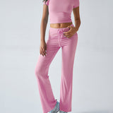 Essential Two-Piece Active Set ropped Short Sleeve Top Drawstring Flare Pants