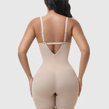 Deep V Adjustable Strap Crotch Closure Mid Thigh Bodysuit Full Body Shapewear