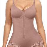 Lace-trimmed Tummy Control Zipper Shapewear Bodysuit