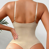 Seamless Plunge Neck Tummy Control Thong Shapewear Bodysuit