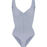 Deep V Seamless Backless Triangle Shapewear Bodysuit with Front Zipper