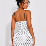 Polka Dot Lace Trim Thin Strap Bodycon Mini Dress