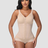 Double-Layer PowerMesh Hourglass Tummy Sculpt Zipper Bodysuit With Bra