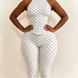 Polka Dot Halter Neck Hourglass Capri Jumpsuit with Detachable Corset Two-Piece Set