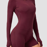 Round Neck Long Sleeve Open Back Tight Fit Workout Romper