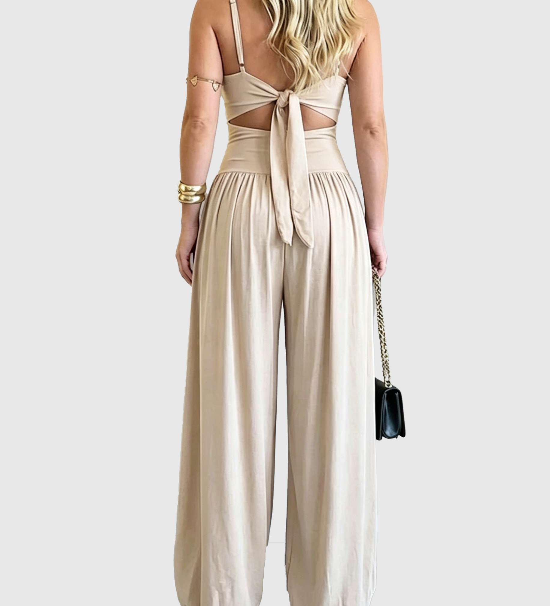 Solid Color Cut-out Cami Backless Jumpsuit