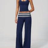 Two Piece Workout Set Halter Cami Crop Top with Wide Leg Pants
