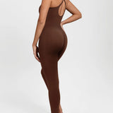 High Compression Zip Front Deep V Adjustable Strap Shapewear Jumpsuit