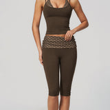 Two Piece Workout Set Halter Cami Crop Top with Capri Leggings