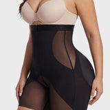 High Waist Zipper Tummy Control Butt Lifting Mid Thigh Mesh Shapewear Shorts