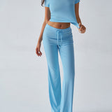 Essential Two-Piece Active Set ropped Short Sleeve Top Drawstring Flare Pants