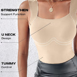 U Neck Seamless Stretchy Sleeveless Shapewear Built-In Bra Tank Tops