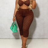Polka Dot Print Sexy Hip-Lifting Capri Pants Set