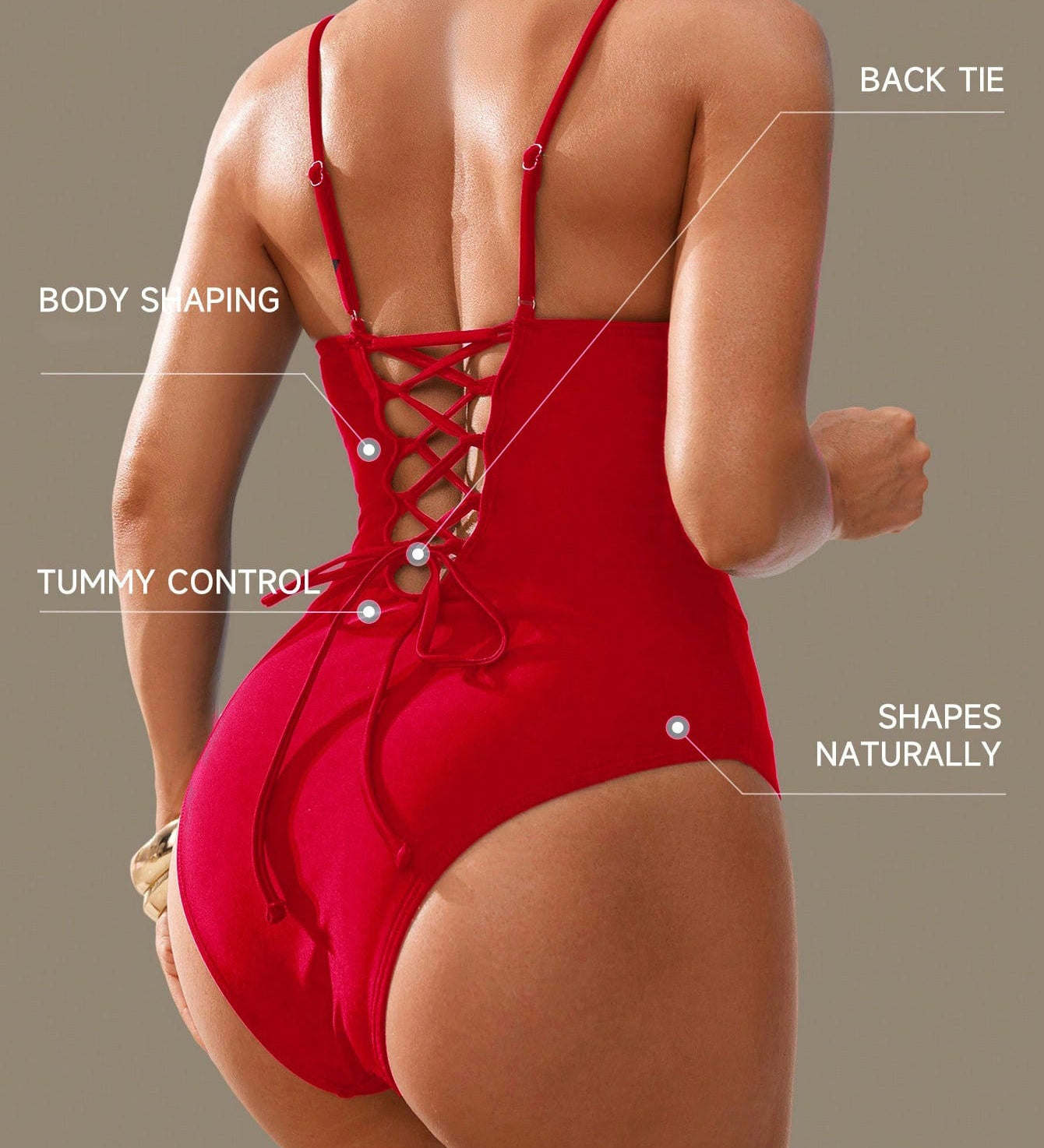 Shapewear Tummy Control Push Up V-Neck One-Piece Swimsuit