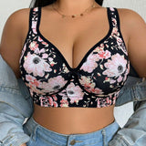 Floral Print Adjustable Strap Plus Size Support Shapewear Bra