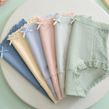 High Waisted Comfortable Cotton Breathable Panties With Lace Trim