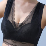 V Neck Lace Thin Anti Exposure Seamless Minimizer Vest Bra